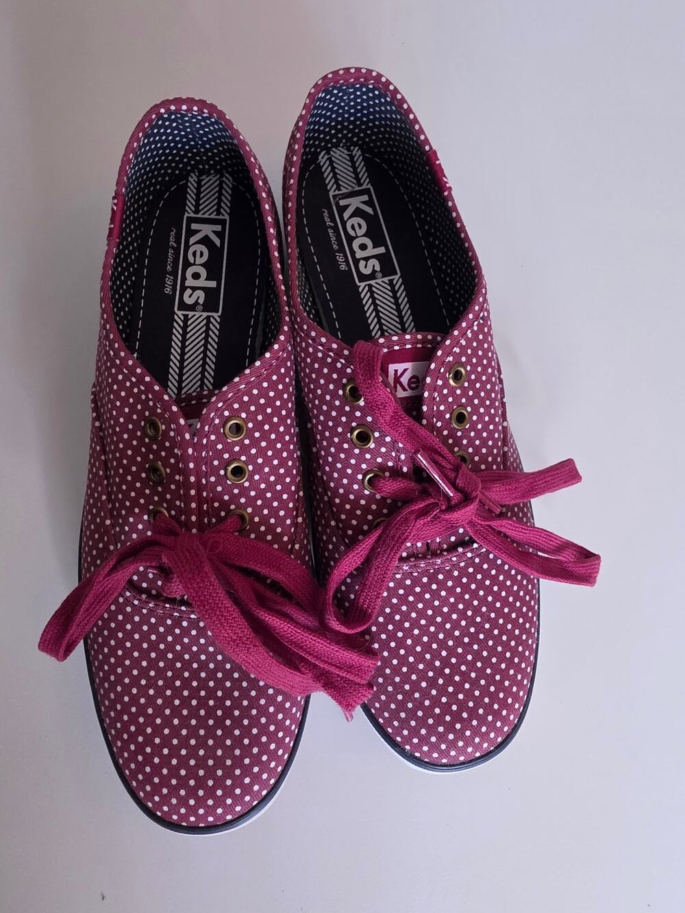 Keds Champion Burgundy Polka Dot Canvas Sneakers Women’s 7 Lace Up Low Top